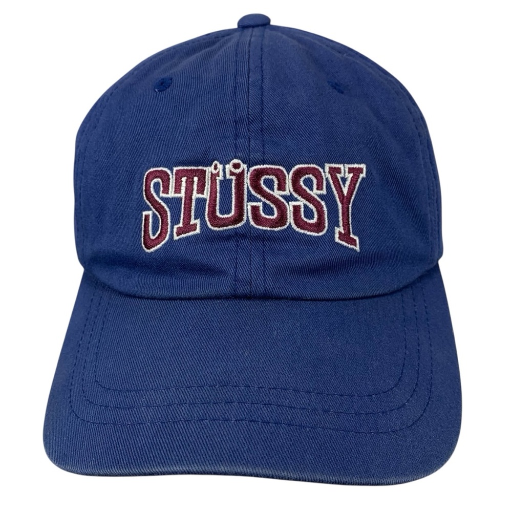 Stussy Men’s Navy Adjustable Strapback Hat Burgundy White Logo